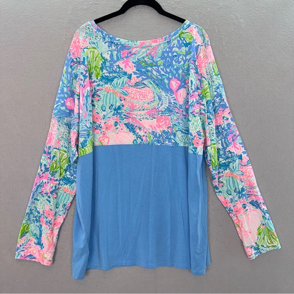 Lilly Pulitzer - women’s Finn Top Multi Fished long sleeve pink blue T-shirt XXL - Picture 4 of 5